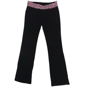 Y2K low rise Black Yoga Pants with Pink Leopard Waistband